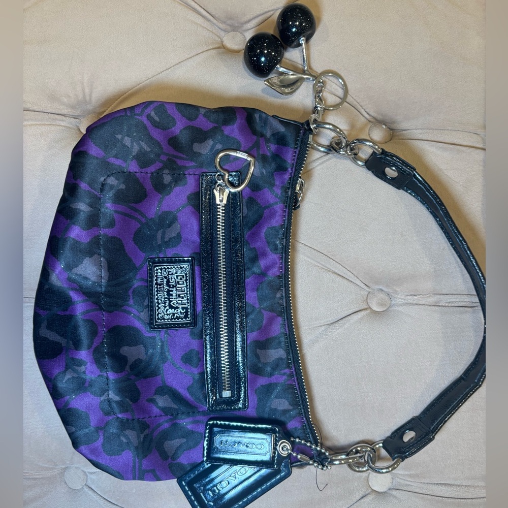 2000’s Rare Vintage Coach Purple and Black Shoulder Bag with Sparkly Strap